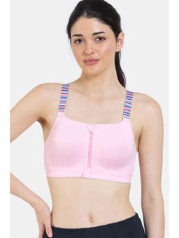 Zivame - High Impact Quick Dry Front Opening Multicolor Strap Sports Bra - Pink-A-Boo