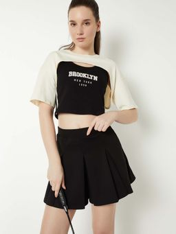 max - Women Printed Layered Slim Fit Black Inner with T-Shirt