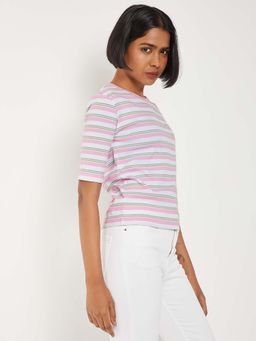 max - Women Striped Pink T-shirt