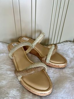 Fuchsia by Aashka Mehta - Cross Gold Embellished Wedges