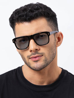 Shisen Fox - Yorokobi Dark Brown Frame Blue Lens Sunglasses (54)