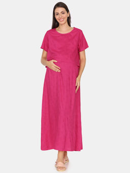 Zivame - Pink Printed Coucou Maternity Woven Full Length Nightdress