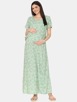 Zivame - Green Coucou Maternity Woven Full Length Nightdress