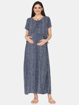 Zivame - Blue Coucou Maternity Woven Full Length Nightdress