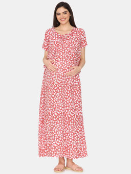 Zivame - Peach Coucou Maternity Woven Full Length Nightdress
