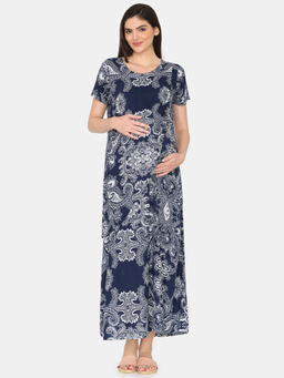 Zivame - Navy Blue Coucou Maternity Woven Full Length Loungewear Nightdress