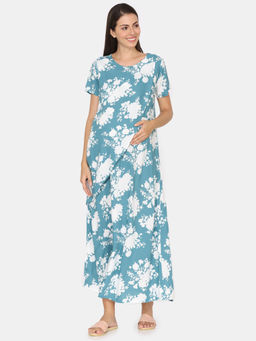 Zivame - Blue Floral Full Length Maternity Nightdress