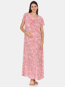 Zivame - Pink Coucou Printed Full Length Maternity Nightdress
