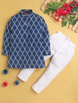 Jeetethnics - Navy Blue Printed Regular Kurta with Pyjama