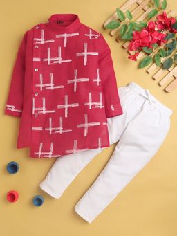 Jeetethnics - Red Printed Regular Kurta with Pyjama