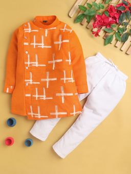 Jeetethnics - Orange Printed Regular Kurta with Pyjama