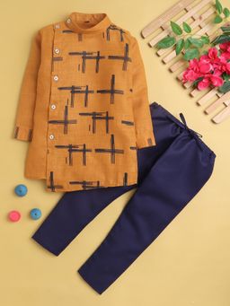 Jeetethnics - Mustard Printed Regular Kurta with Pyjama