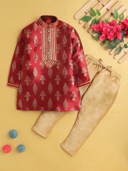 Jeetethnics - Red Woven Regular Kurta with Pyjama