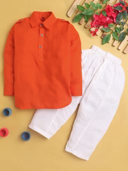Jeetethnics - Orange Solid Regular Pathani Kurta with Pyjama