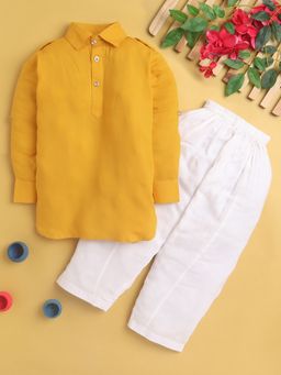 Jeetethnics - Yellow Solid Regular Pathani Kurta with Pyjama