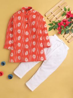 Jeetethnics - Orange Printed Regular Kurta with Pyjama