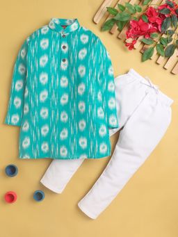 Jeetethnics - Turquoise Printed Regular Kurta with Pyjama