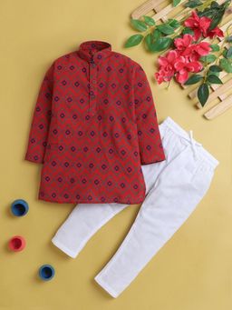 Jeetethnics - Red Printed Regular Kurta with Pyjama