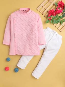 Jeetethnics - Pink Self Design Regular Kurta with Pyjama