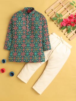 Jeetethnics - Turquoise Printed Regular Kurta with Pyjama