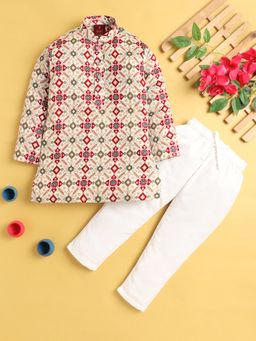 Jeetethnics - Beige Printed Regular Kurta with Pyjama