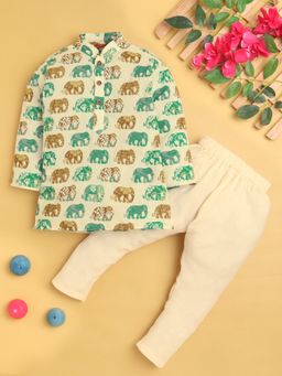 Jeetethnics - Green Printed Regular Kurta with Pyjama