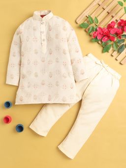Jeetethnics - Beige Printed Regular Kurta with Pyjama