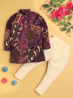Jeetethnics - Purple Abstract Regular Kurta with Pyjama