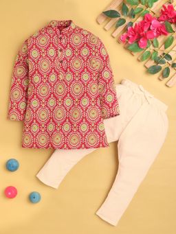 Jeetethnics - Red Printed Regular Kurta with Pyjama