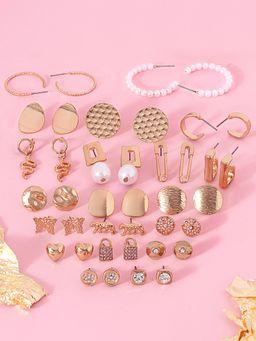 Zaveri Pearls - Gold Tone 20 Contemporary Drop Studs Semi Hoops Earrings