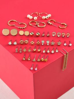 Zaveri Pearls - Gold Tone 26 Contemporary Studs Drop Semi Hoops Earrings