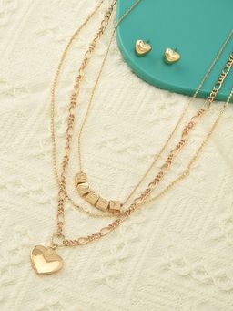 Zaveri Pearls - Gold Tone Layer Happy Heart Contemporary Necklace Earring Set