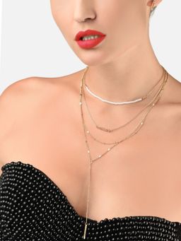 Zaveri Pearls - Gold Tone 4 Layers Safety Pin Lariat Necklace Earring Set