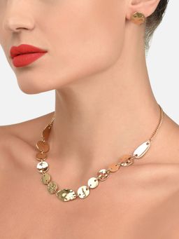 Zaveri Pearls - Gold Tone Soft Hammered Contemporary Necklace Earring Set