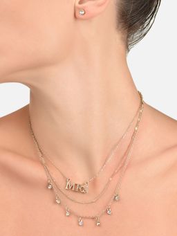 Zaveri Pearls - Gold Tone 3 Layers Mrs with Diamonds Necklace Earring Set