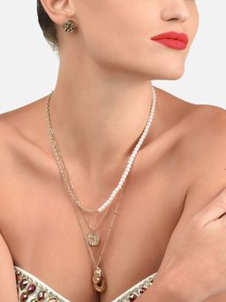 Zaveri Pearls - Gold Tone 3 Layers Contemporary Pearl Necklace Earring Set