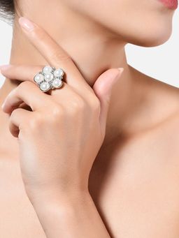 Zaveri Pearls - Silver Tone Contemporary Austrian Diamonds Finger Ring