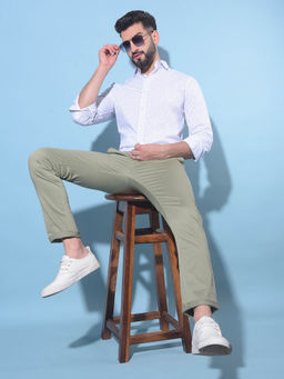 CRIMSOUNE CLUB - Mens White Polka Dots Cotton Shirt