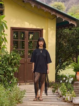 The Clothing Factory - Black Asymmetric Lace Maxi Skirt