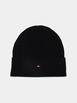 Tommy Hilfiger - Solid Black Wool Blend Beanie