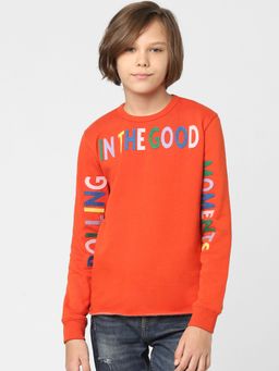 Jack & Jones Junior - Boys Red Typographic Print Sweatshirt