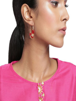 Accessher - Gold Plated Red Hoop Stainless Steel Earrings For Women And Girls