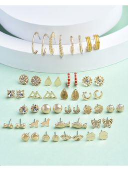 Zaveri Pearls - (Set of 25) Gold Tone Contemporary Studs & Hoop Earrings ZPFK15131