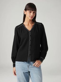 Levi's - Black Solid Regular Fit Embroidery Top