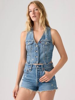 Levi's - Blue Embroidered Blue V Neck Crop Top