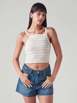 Levi's - White Embroidered Slim Fit Embroidery Crop Top