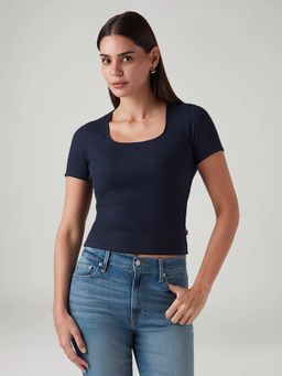Levi's - Navy Blue Solid Slim Fit Ribbed Top