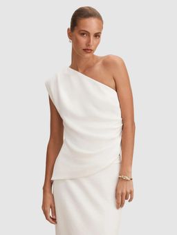 Forever New - White Adriana Asymmetrical Tuck Top