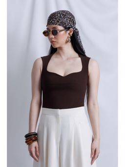 COLOR CAPITAL - Brown Stretch Sweetheart Neckline Bodysuit