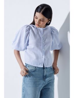 COLOR CAPITAL - Blue Linen-Blend Blouse